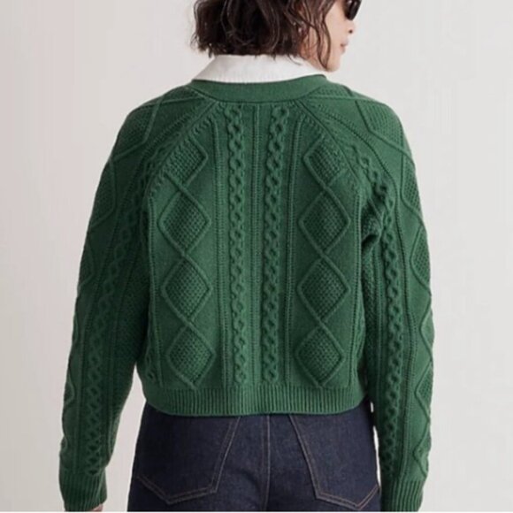 Madewell Cable-Knit Cropped Cardigan in Varsity Green - Picture 5 of 9